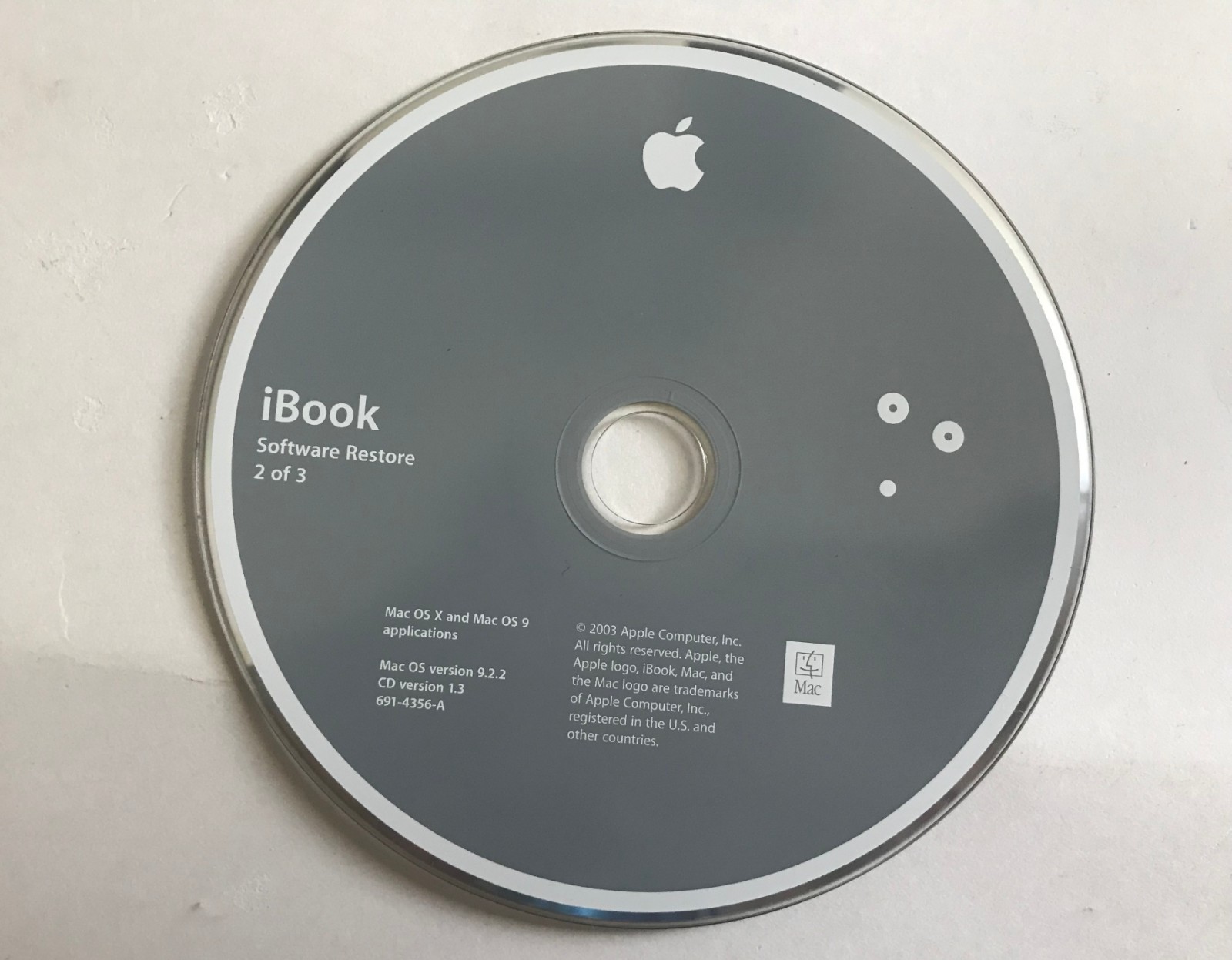 Mac iBook Software Restore For Mac OS X 9 9.2.2 (3 Disc) Ver 1.3 691-4356-A