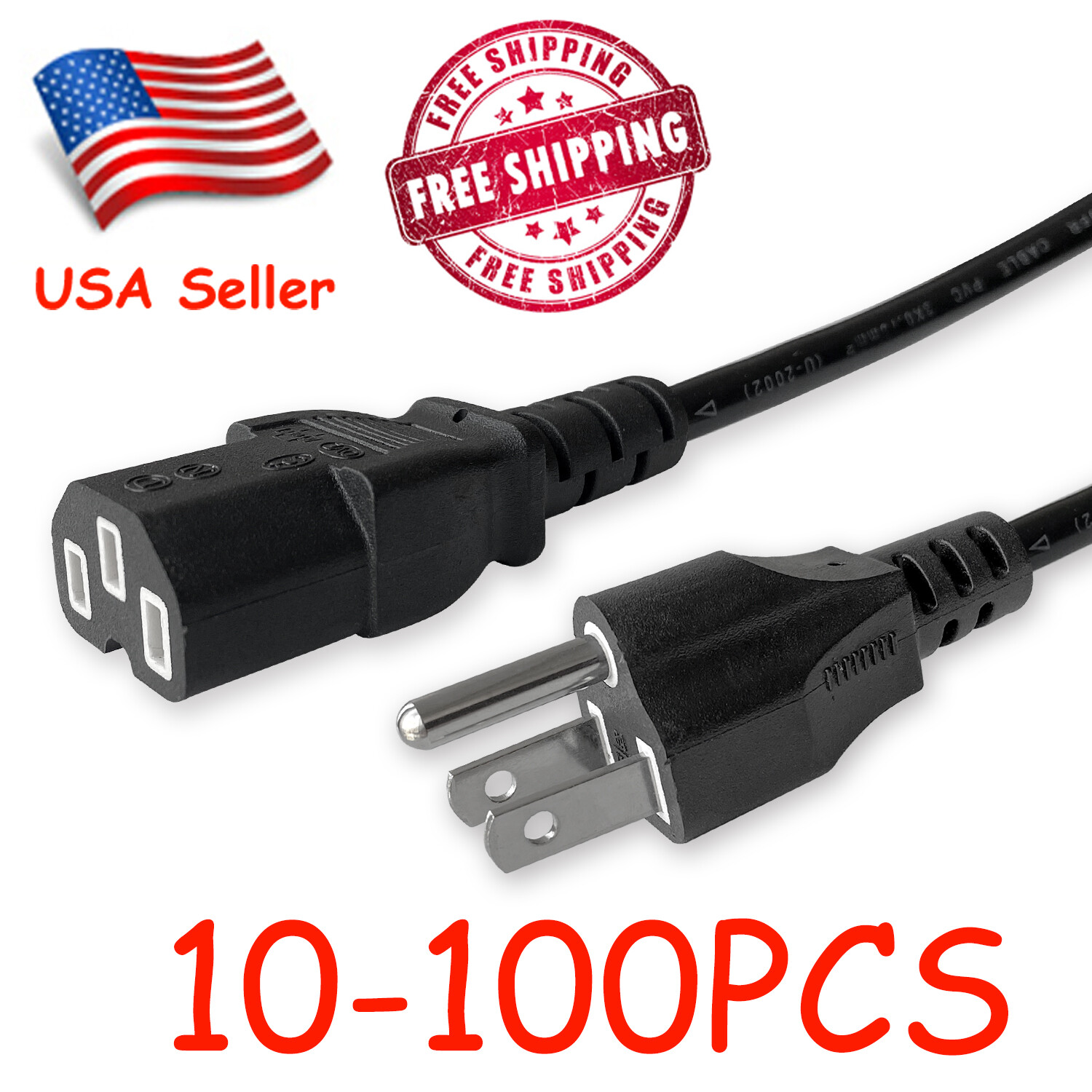 Lot of 10-100 AC Power Cord Cable Desktop Monitor Computer PC 6ft IEC320