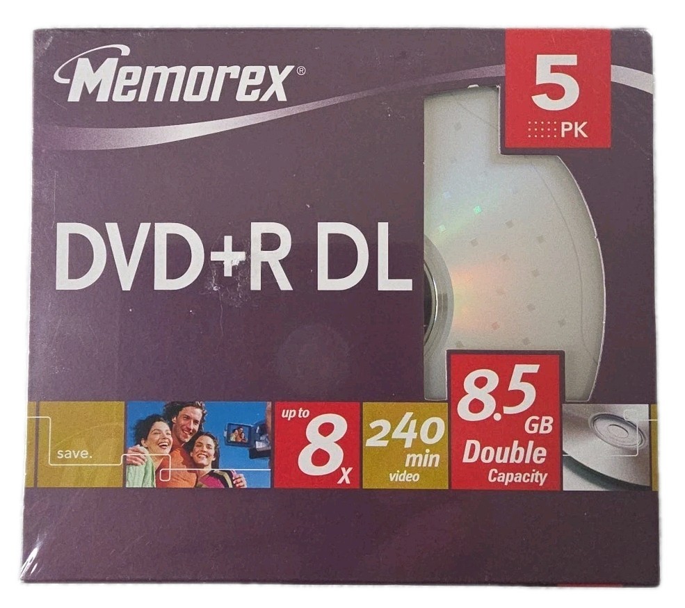 Memorex DVD+R DL Dual Layer 5 Pack Sealed DVD+RDL Sealed 8x 8.5 GB 240 min A64