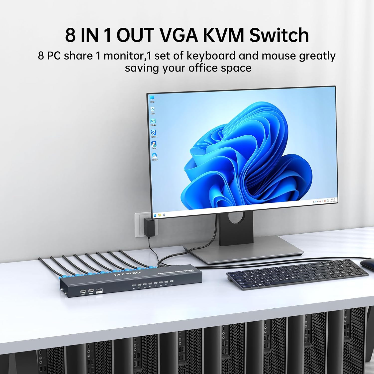 KVM Switch 8 Port, 8X1 Rackmount KVM Switch VGA, Included 8 2-In-1 KVM Cables &