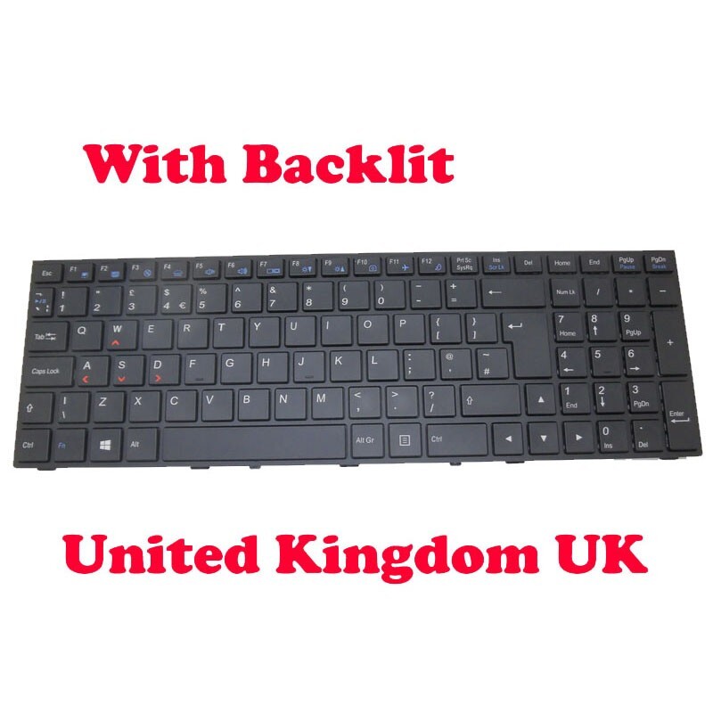 Laptop Backlit Keyboard For Eluktronics PRO17SE United Kingdom UK/GB Black Frame