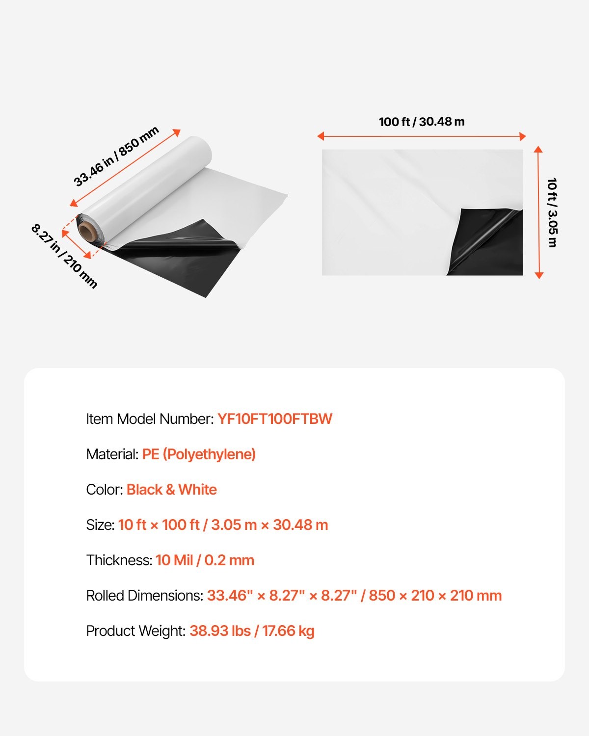 10 Mil Plastic Sheeting Heavy Duty 10′ x 100′, Thick Plastic Sheeting Roll, Plas
