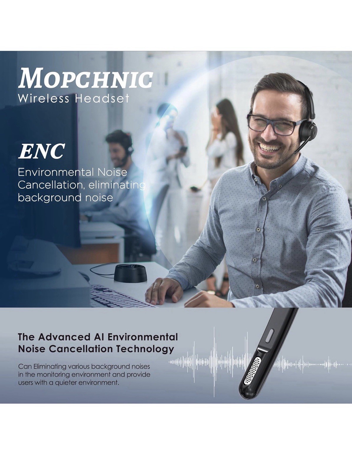 Mopchnic KH113M Bluetooth v5.0 USB Adapter AI Noise-Canceling Mic Black