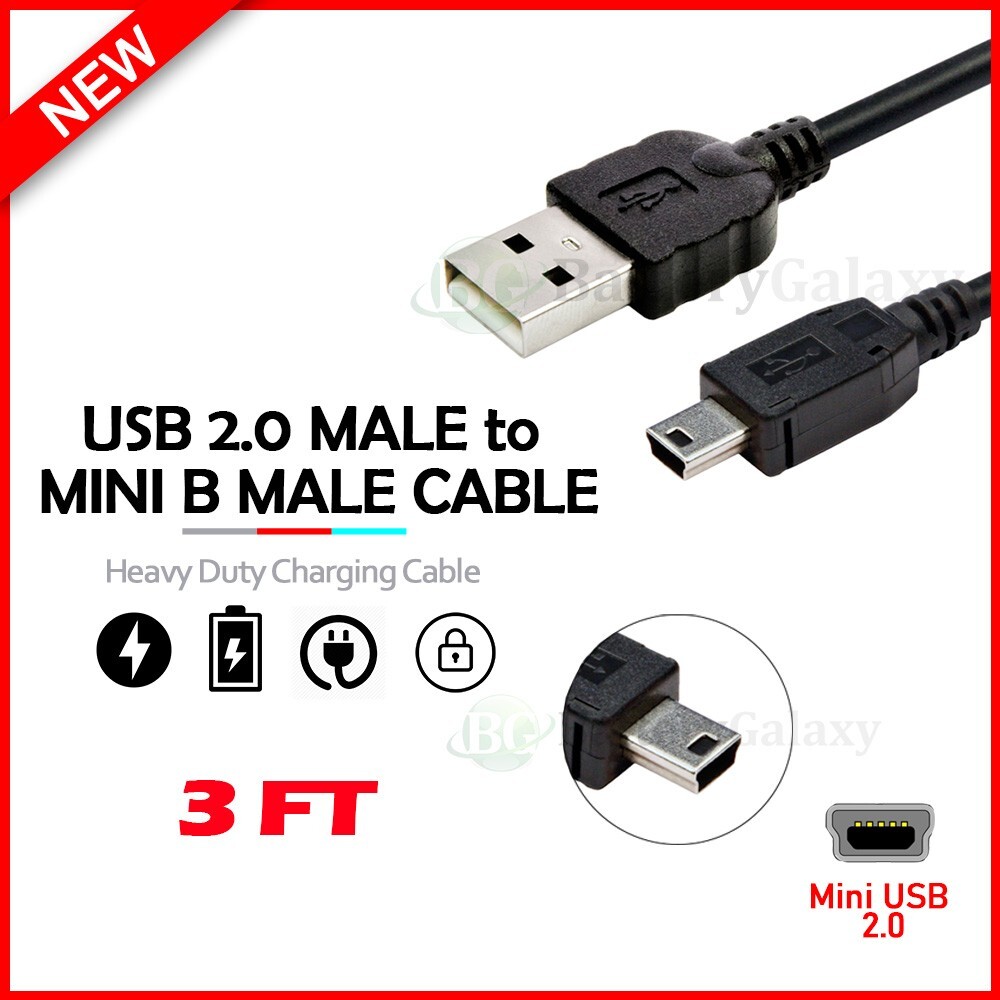 Black 3FT 2.0 USB Cable Type A to Mini B Male to Male 5 PIN for Camera