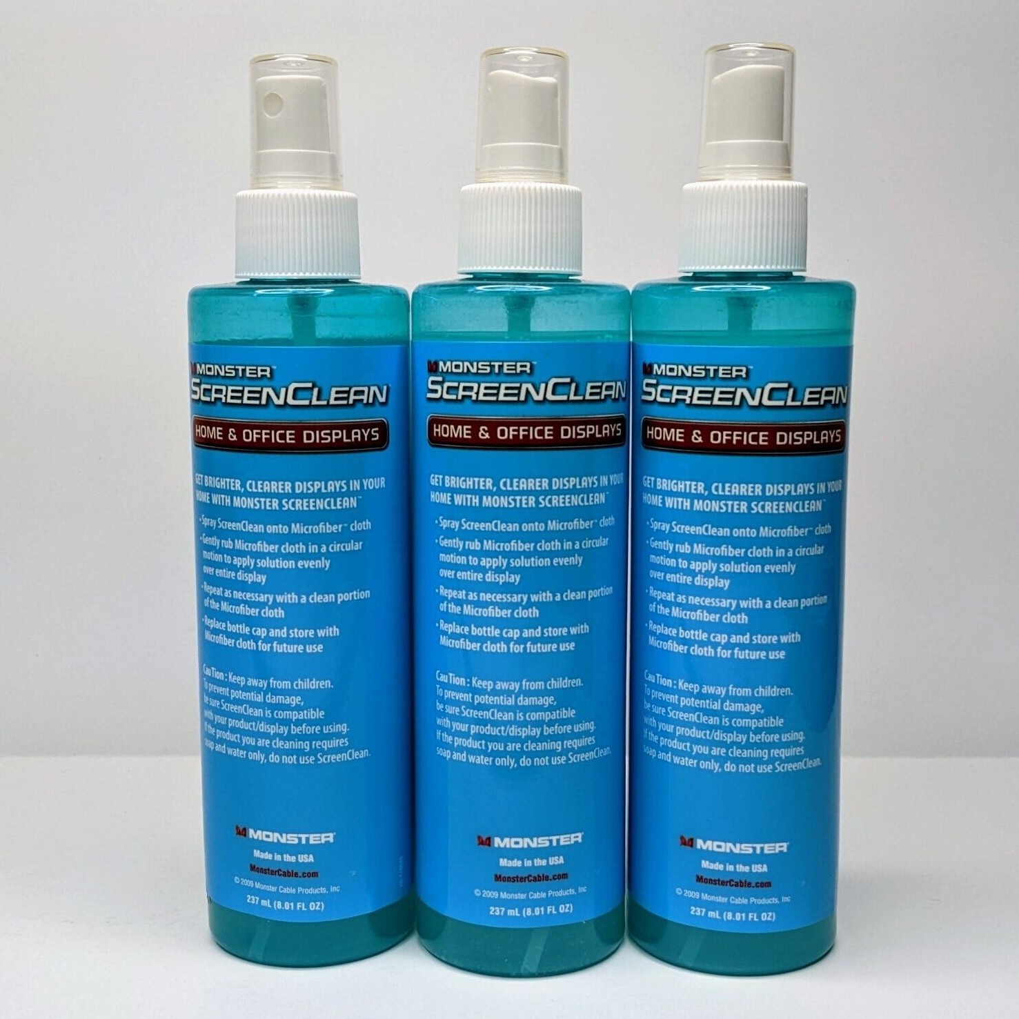 Lot of 3 NEW Monster ScreenClean Alcohol Free Liquid Gel Cleaner 237 mL(8oz ea)