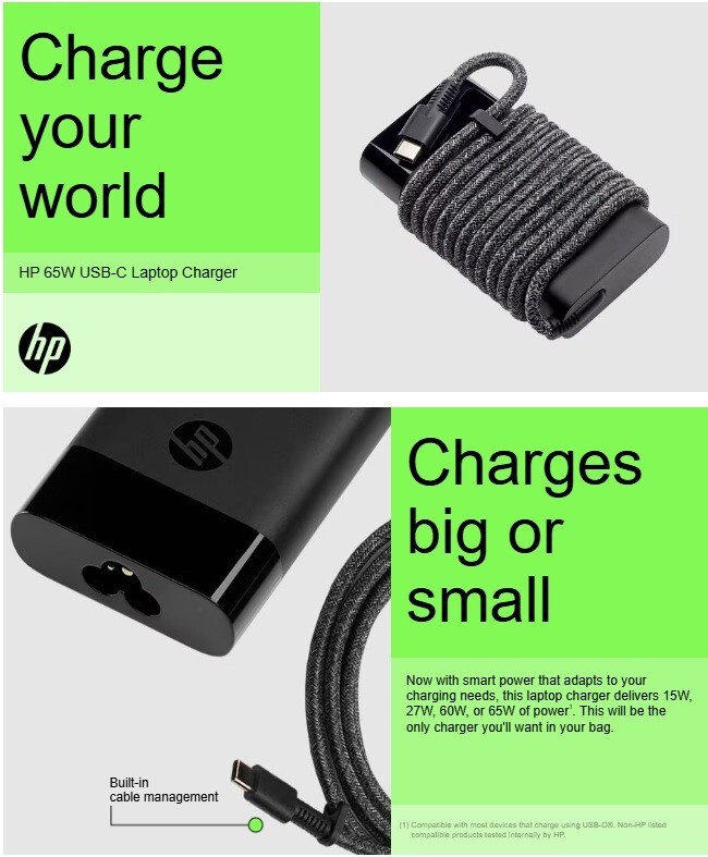 New Genuine Original HP 65W USB-C Laptop Charger AC Adapter Genuine USA Seller