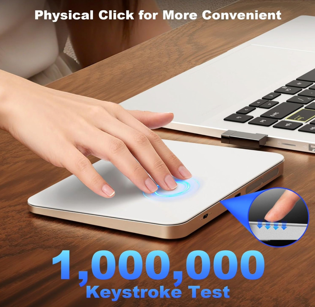 Wireless Trackpad for Mac & Windows with 2.4G USB, 7.5” Glass Surface Touchpad