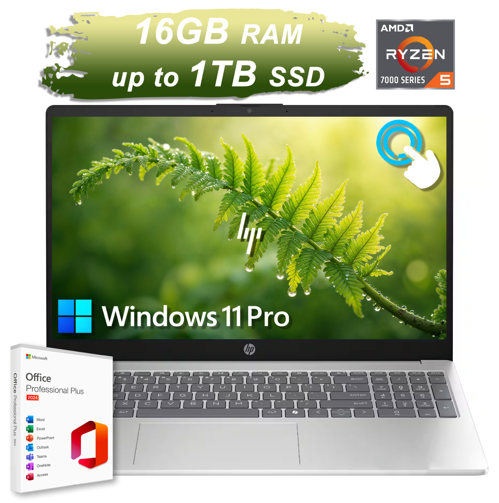 2026 HP Laptop 15 Touch Office 2024 Ryzen 5 7520U 16GB RAM Up to 1TB SSD Copilot