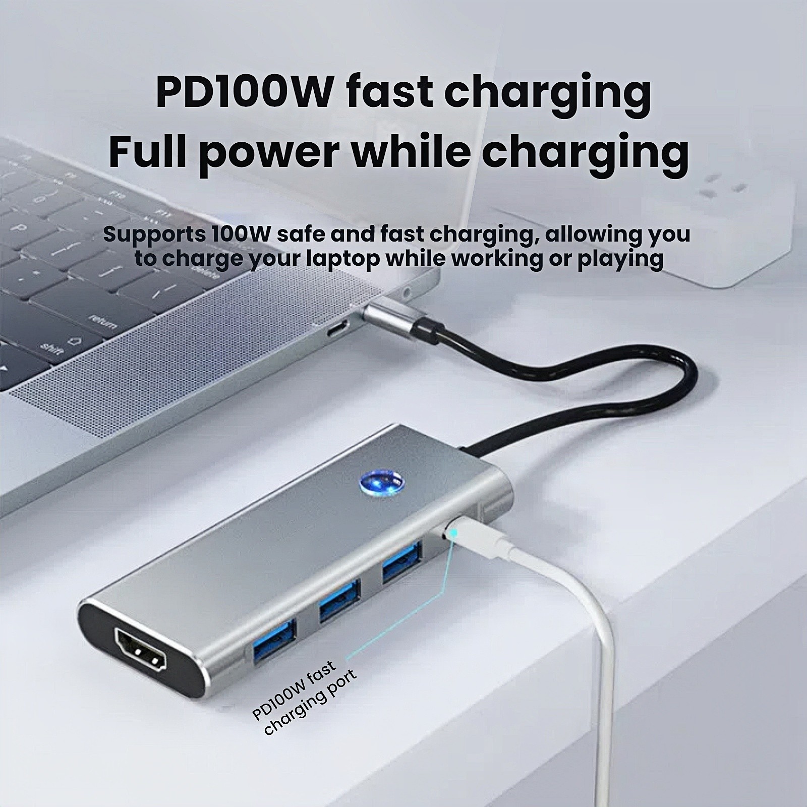 7 in 1 USB C Hub HDMI USB 3.0 5Gbps ,Type C to 4k HDMI PD 100W For Macbook ipad