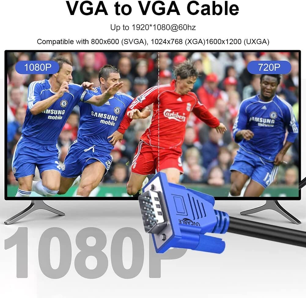 Vga Cable Video Male to Male for PC Monitor TV – SVGA 15 Pin Cord Full HD 1080p