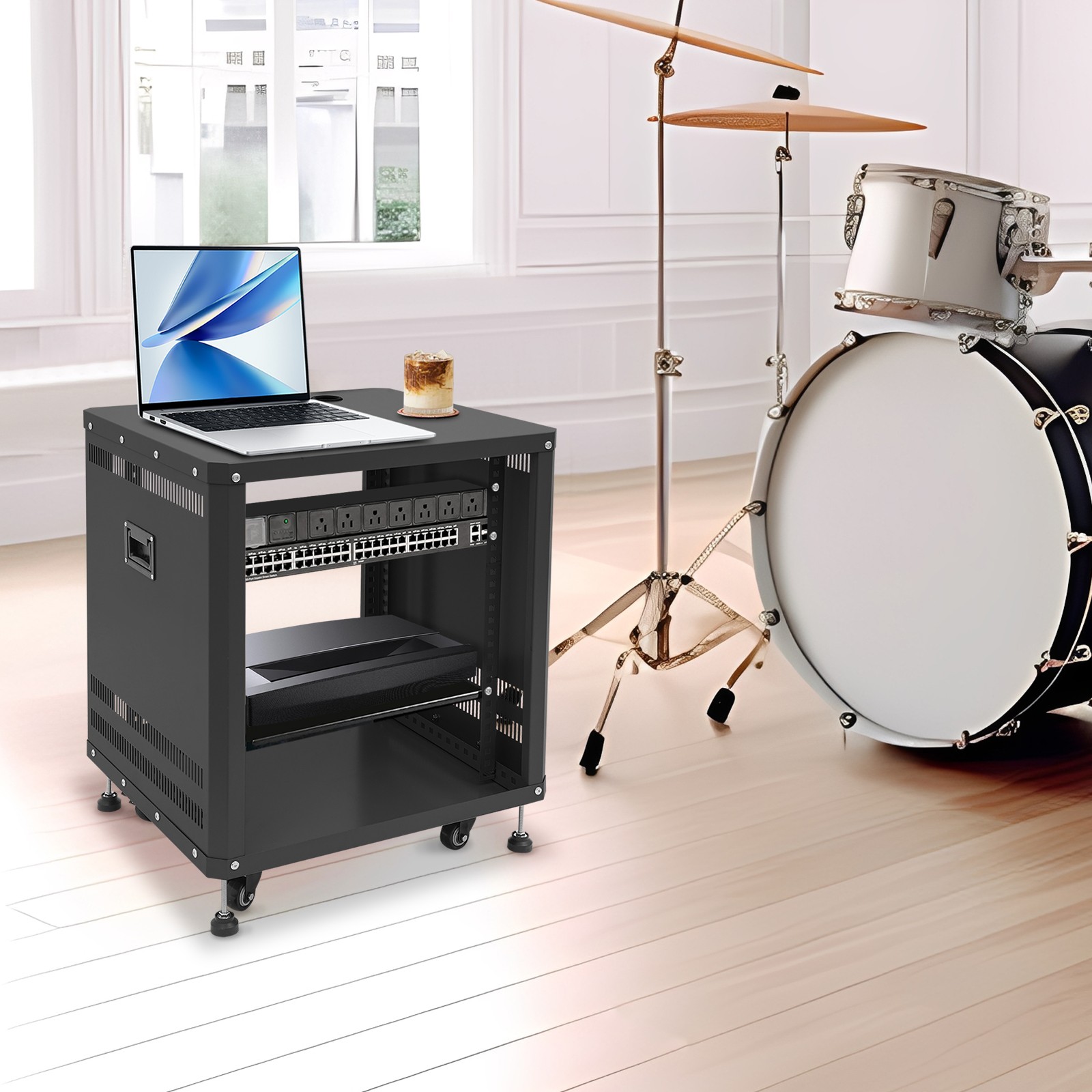 Network & Stereo Rack with Caster Wheels, Rolling Server Rack Open Cabinet