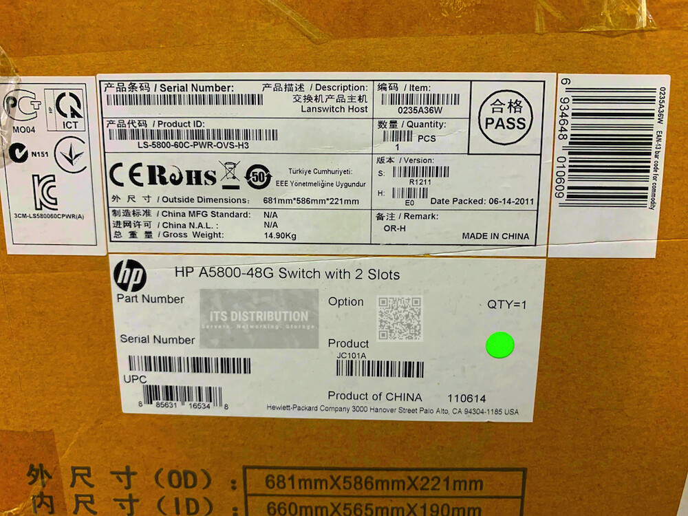 JC101A I HP 5800-48G Switch with 2 Slots S5800-60C-PWR 0235A36W OPEN BOX