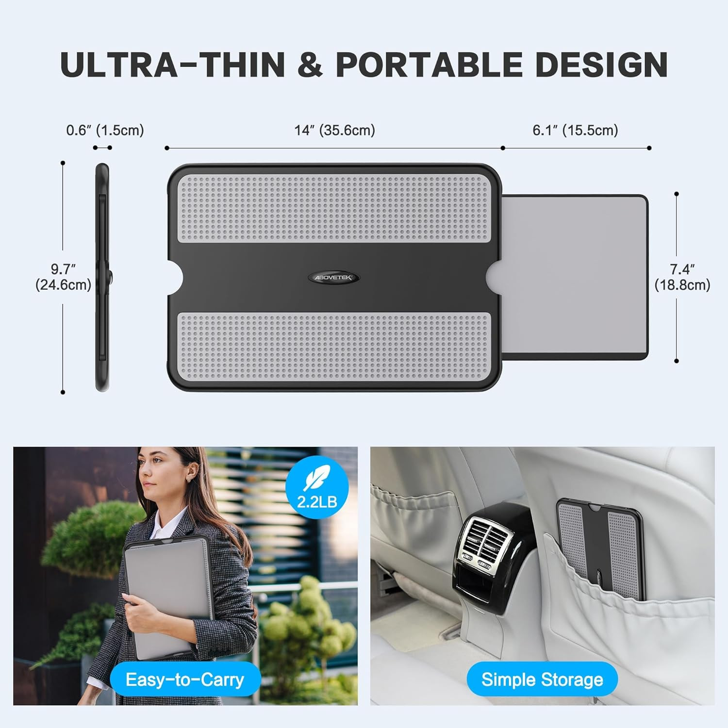 Portable Laptop Lap Desk W/Retractable Left/Right Mouse Pad Tray, Non-Slip Heat