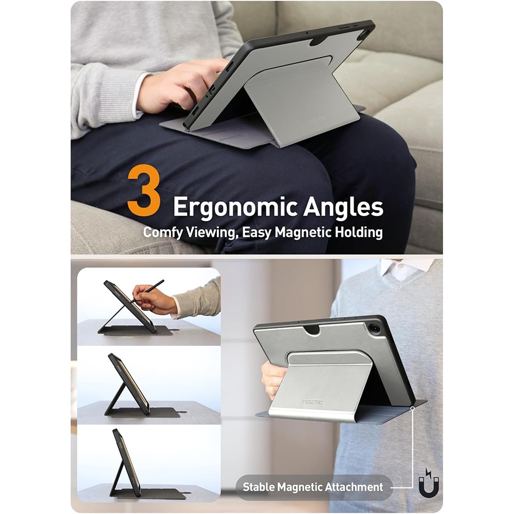 For Galaxy Tab A11 Plus / A9 Plus Case Poetic Explorer Magnetic Folio Stand Gray