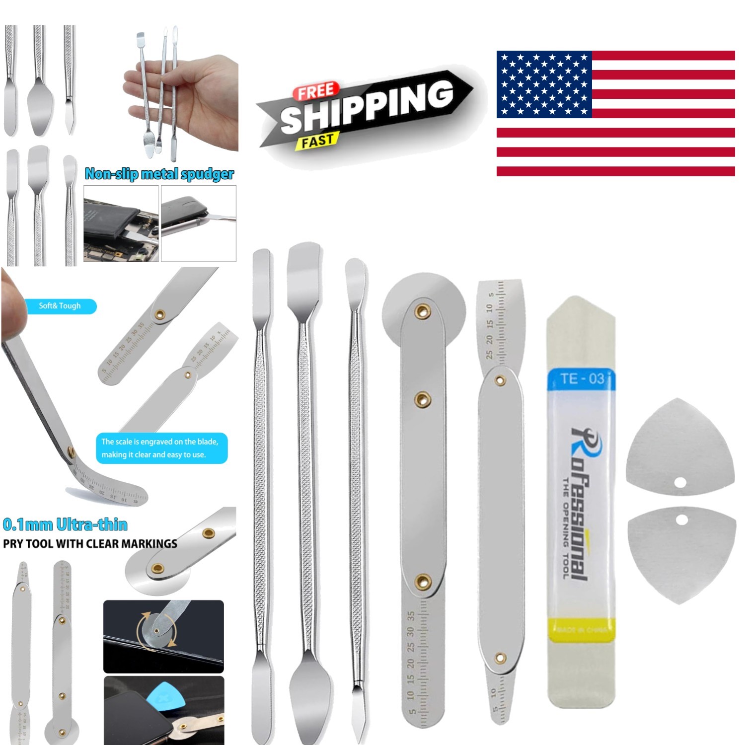 Spudger Pry Tool Kit 8 Piece Ultra Thin Opening Tool for Electronics Repair