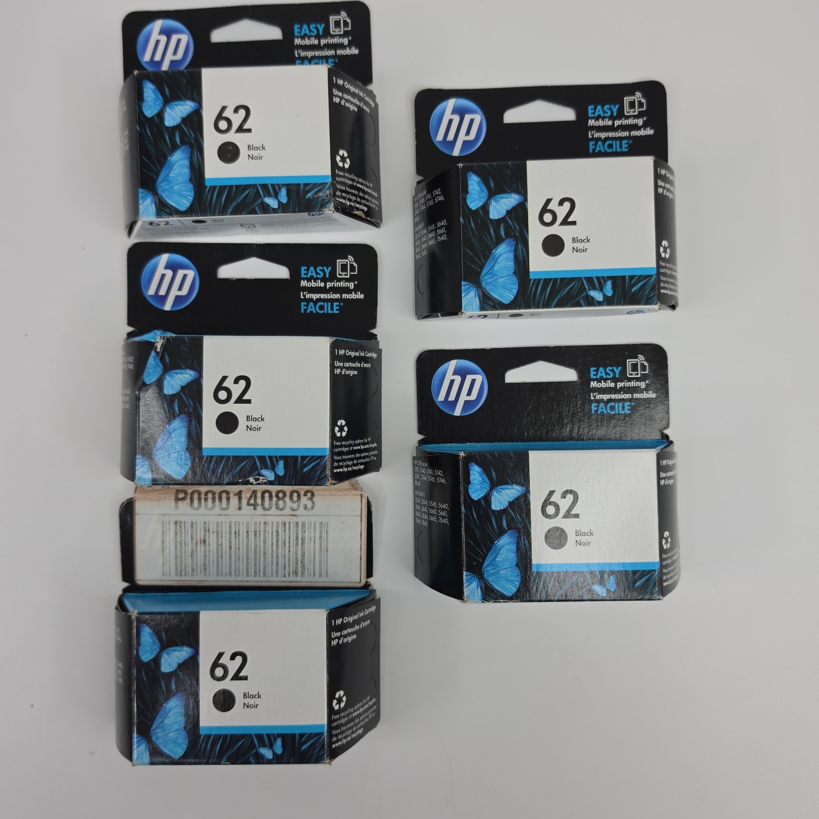 GENUINE HP 62 Black (5) & Tri-Color (4) Ink Cartridges Total Of (9) 2018 NEW
