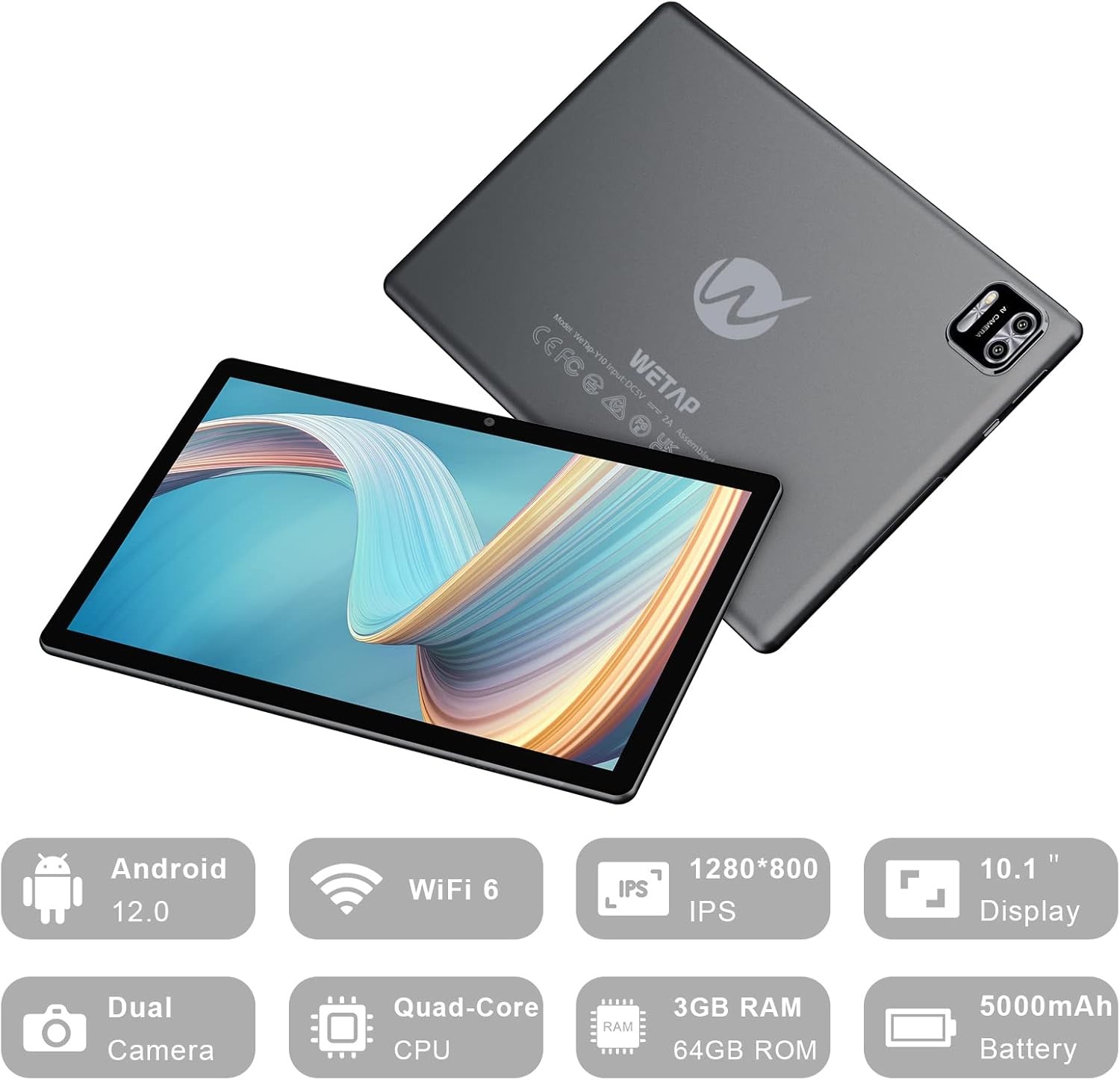 10” Android 12 Tablet 10 inch Tablet Octa-Core 5GWiFi6 3GB RAM 64GB ROM 6000mAh