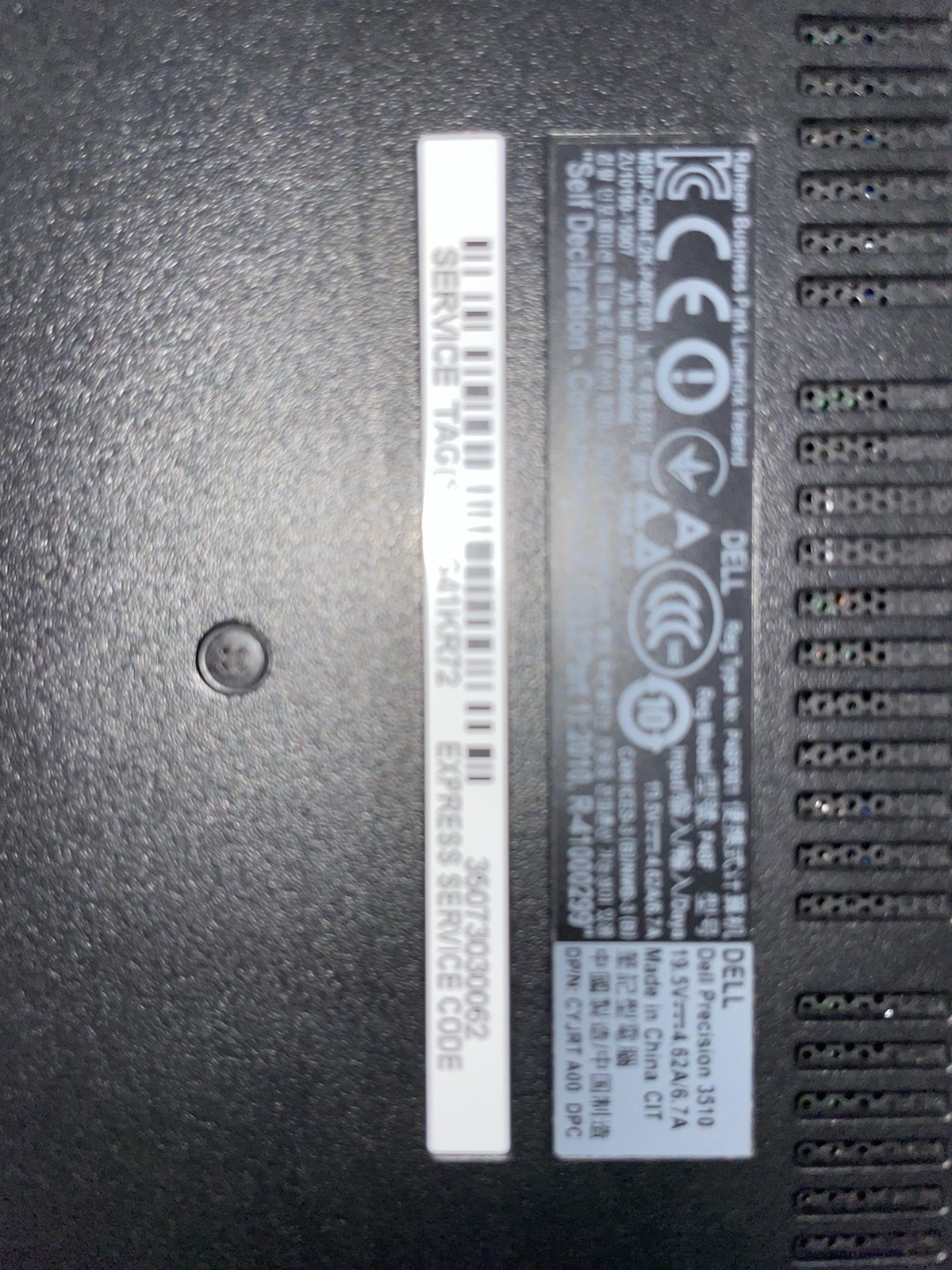 Dell Precision 3510 Intel (R) Core (TM) i7-6700HQ CPU @ 2.60 GHz Unit 30