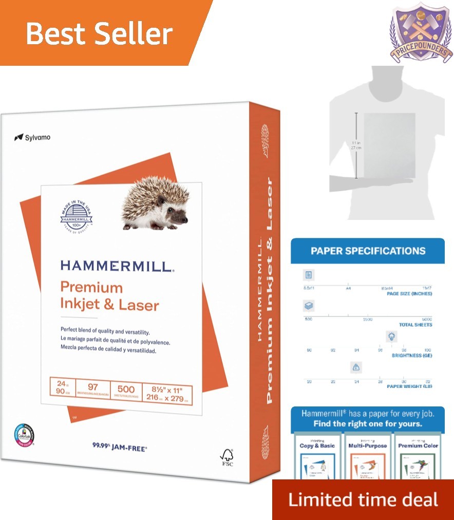 Printer Paper Inkjet Laser 24Lb 8.5×11 500 Sheets Bright White