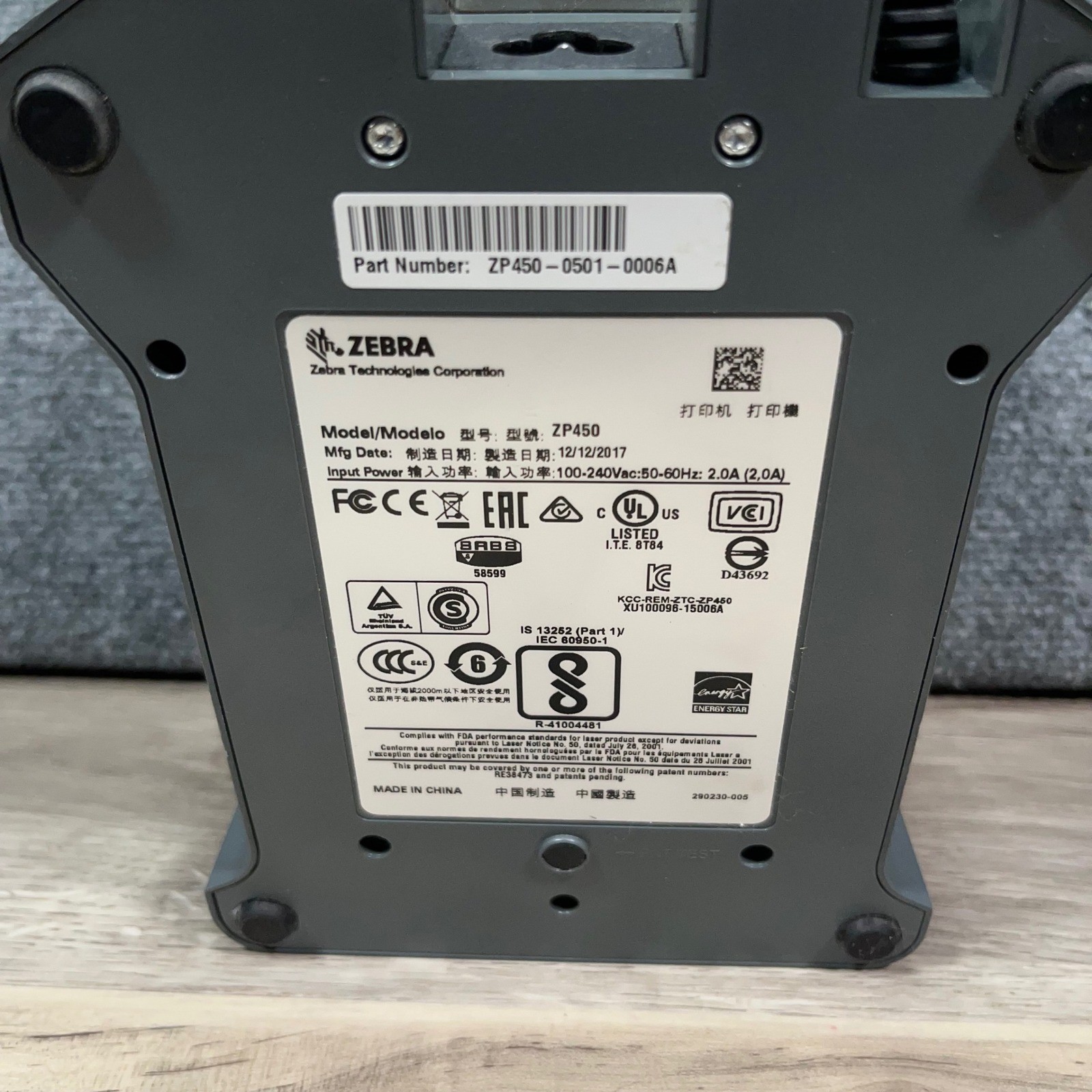 Zebra ZP 450 Thermal Label Printer Desktop Shipping USB Connection Tested *READ