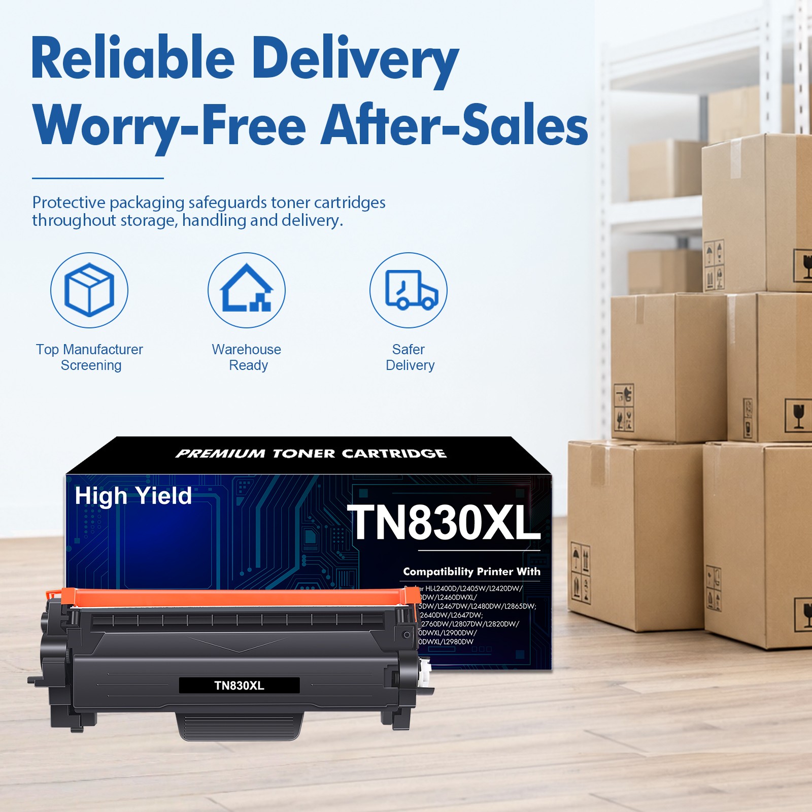 1PK TN830XL Toner Cartridge for Brother TN830 MFC-L2807DW MFC-L2820DW L2820DWXL