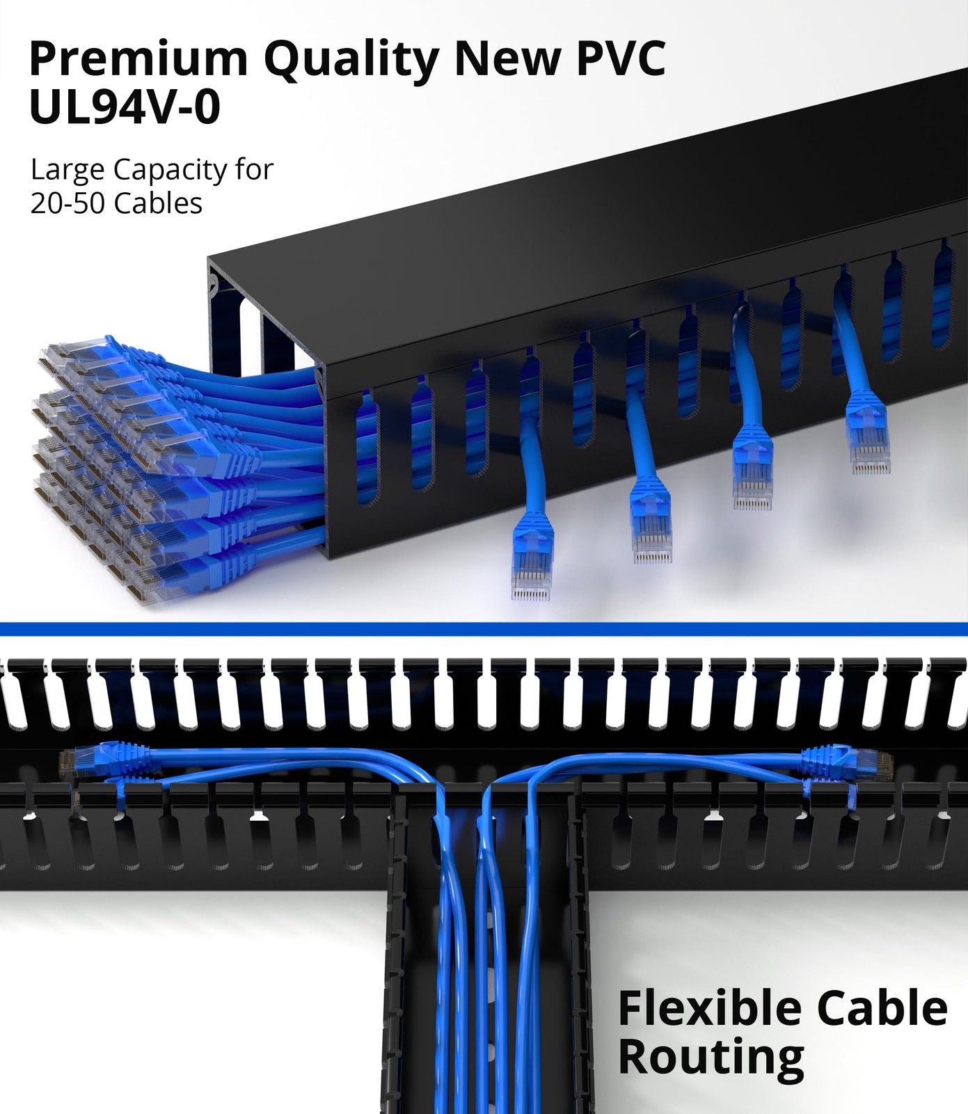 Cable Management Raceway 95in PVC Open-Slot Cable Organizer Kit 4×23.6in