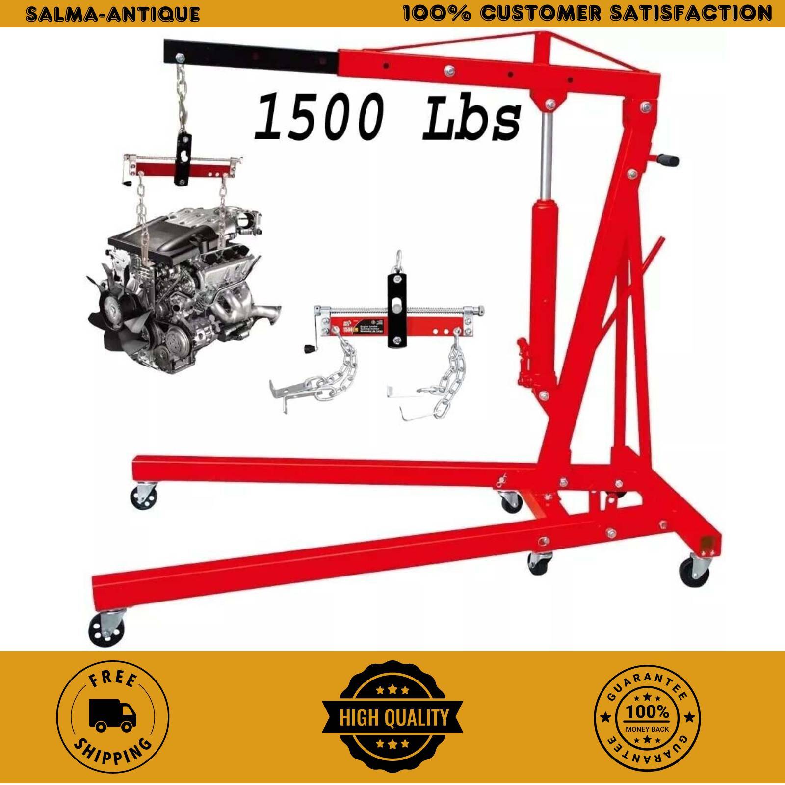 Heavy Duty Engine Hoist Leveler Cherry Picker Shop Crane Load Lift Tool 1500 Lbs