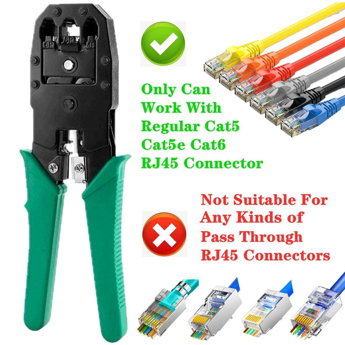 Gaobige Network Tool Kit for Cat5 Cat5e Cat6, 11 in 1 Portable Green Crimper