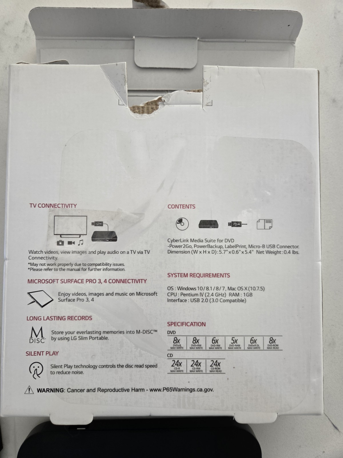 Lg Ultra Slim Portable Dvd Writer SP80NB80, BROKEN/FOR PARTS ONLY