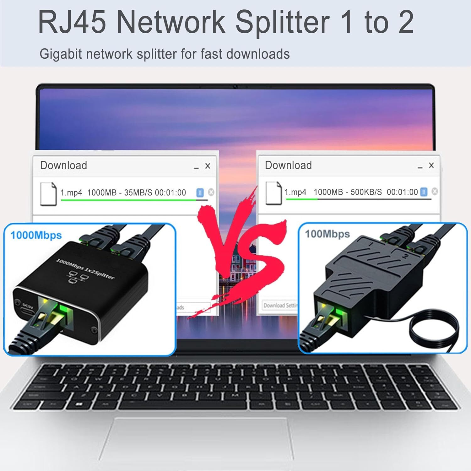 RJ45 Gigabit Ethernet Splitter 1000Mbps LAN Network Internet 1 to 2 Adapter lot