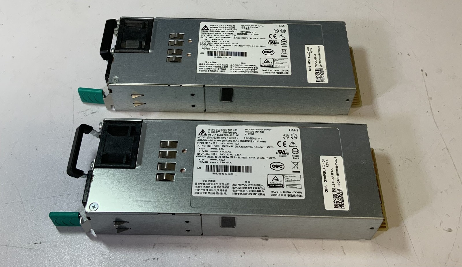 (Lot of 2) Delta DPS-1600EB J REV:S1F 1600W 240V 12A Switching Power Supply G6B