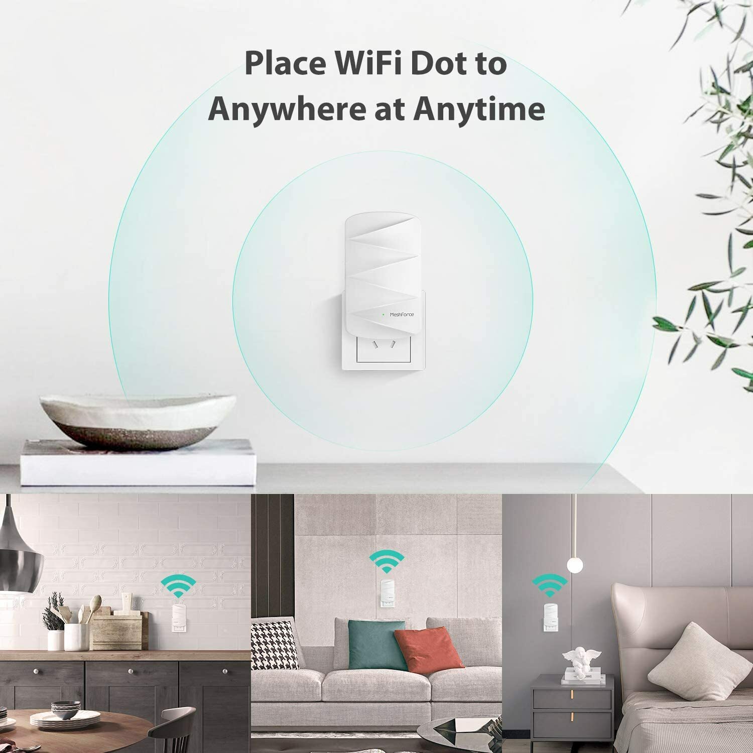 1-Pack MeshForce M3 Dot Wall Plug WiFi Extender, Works with MeshForce M1 and M3