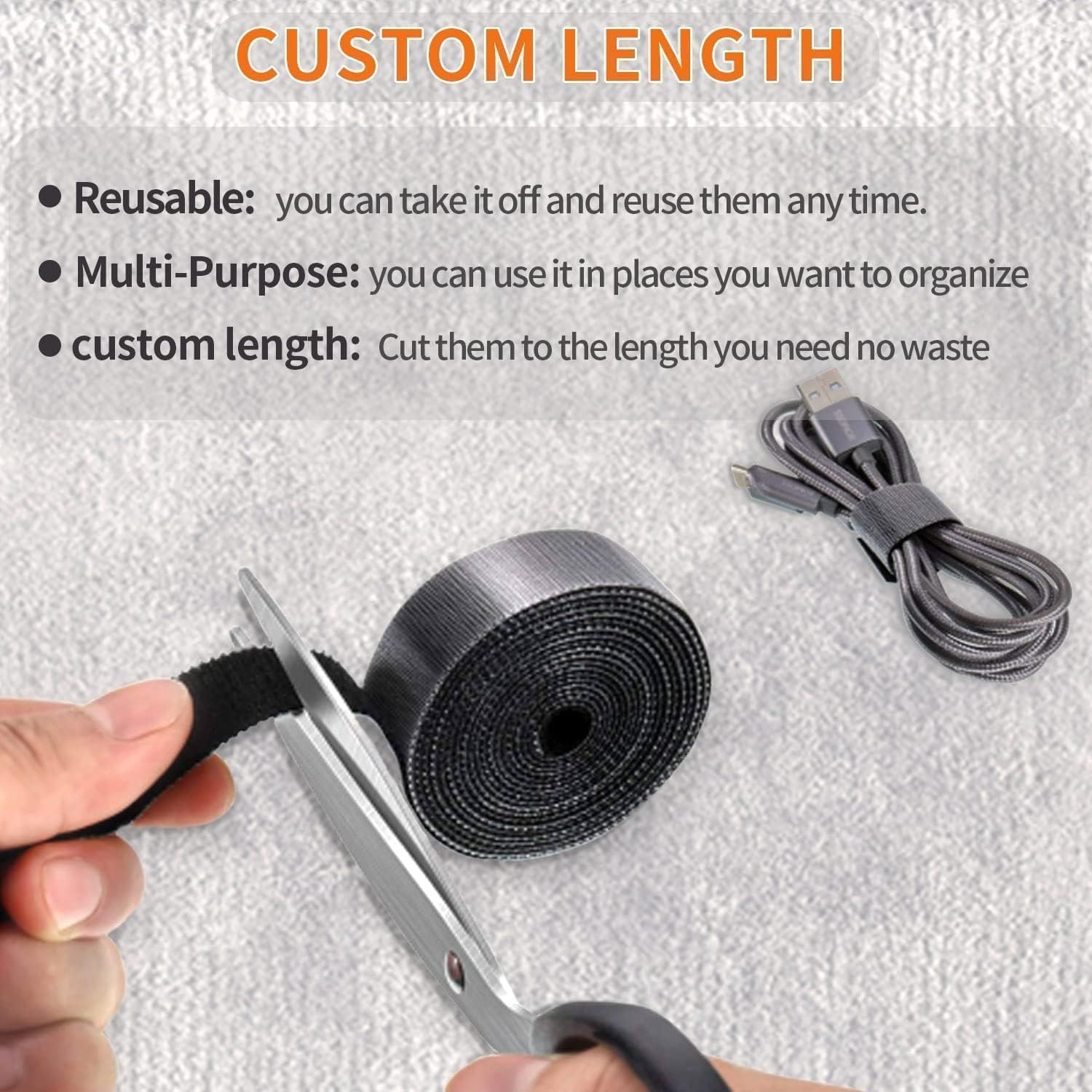 32FT Reusable Fastening Tape Cable Ties Double-Sided Hook-And-Loop Cable Managem