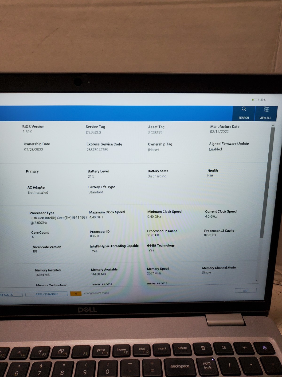 DELL LATITUDE 5520 15.6″ Laptop i5-1145G7 2.6GHz 16GB RAM 256GB SSD Win11 #69
