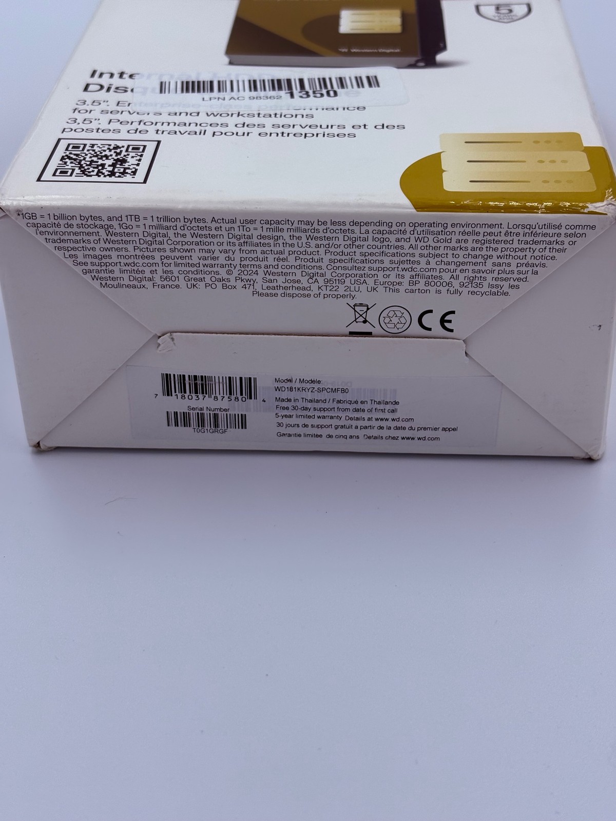 Western Digital WD Gold Internal HDD 18TB 3.5 SATA Enterprise Used For Parts