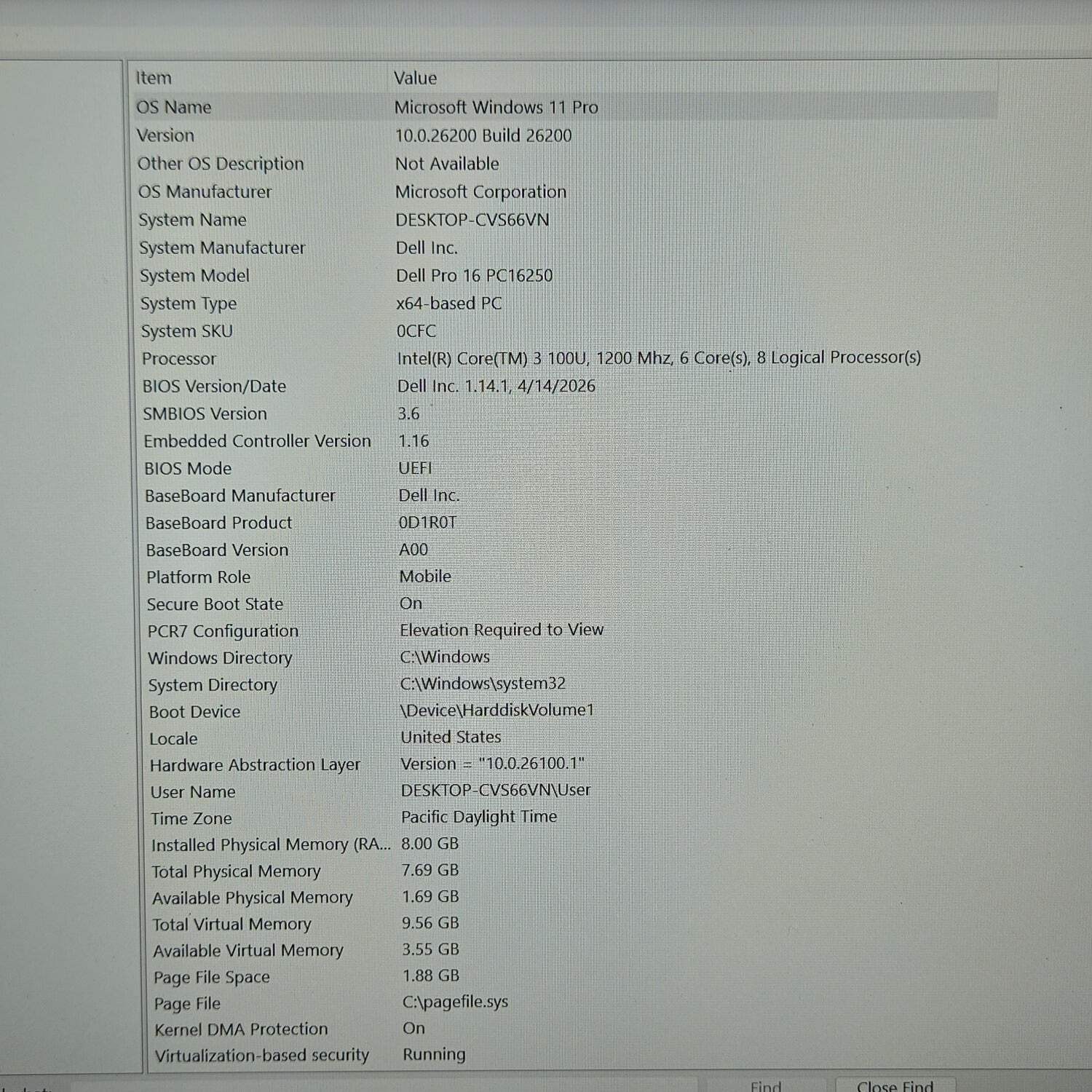 Dell Pro 16 PC16250 16″ Core 3 100U 1.2GHz 8GB RAM 256GB SSD