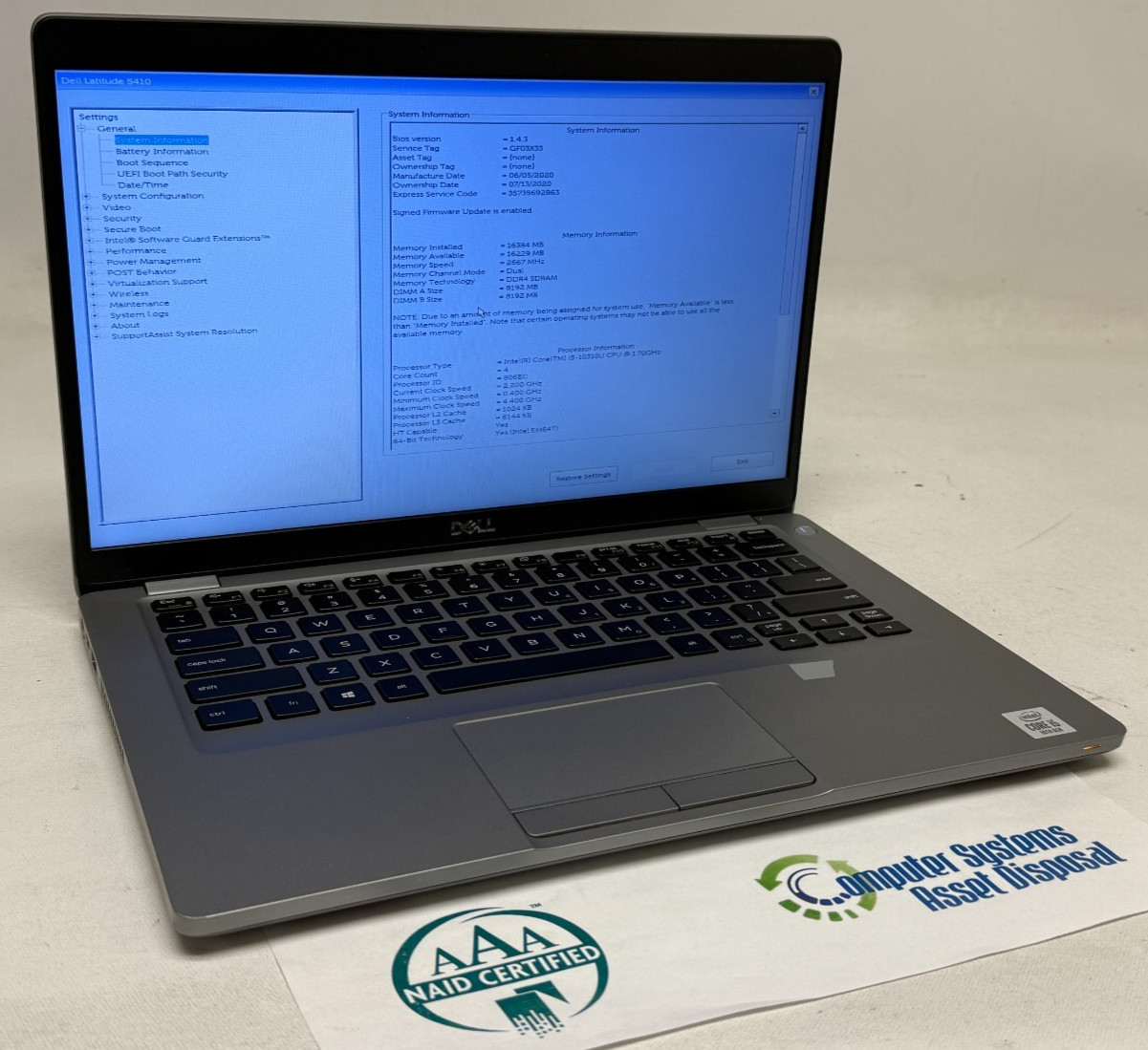 Dell Latitude 5410 14″ (i5-10310u 1.70GHz – 16GB RAM – 256GB SSD – Win11Home)