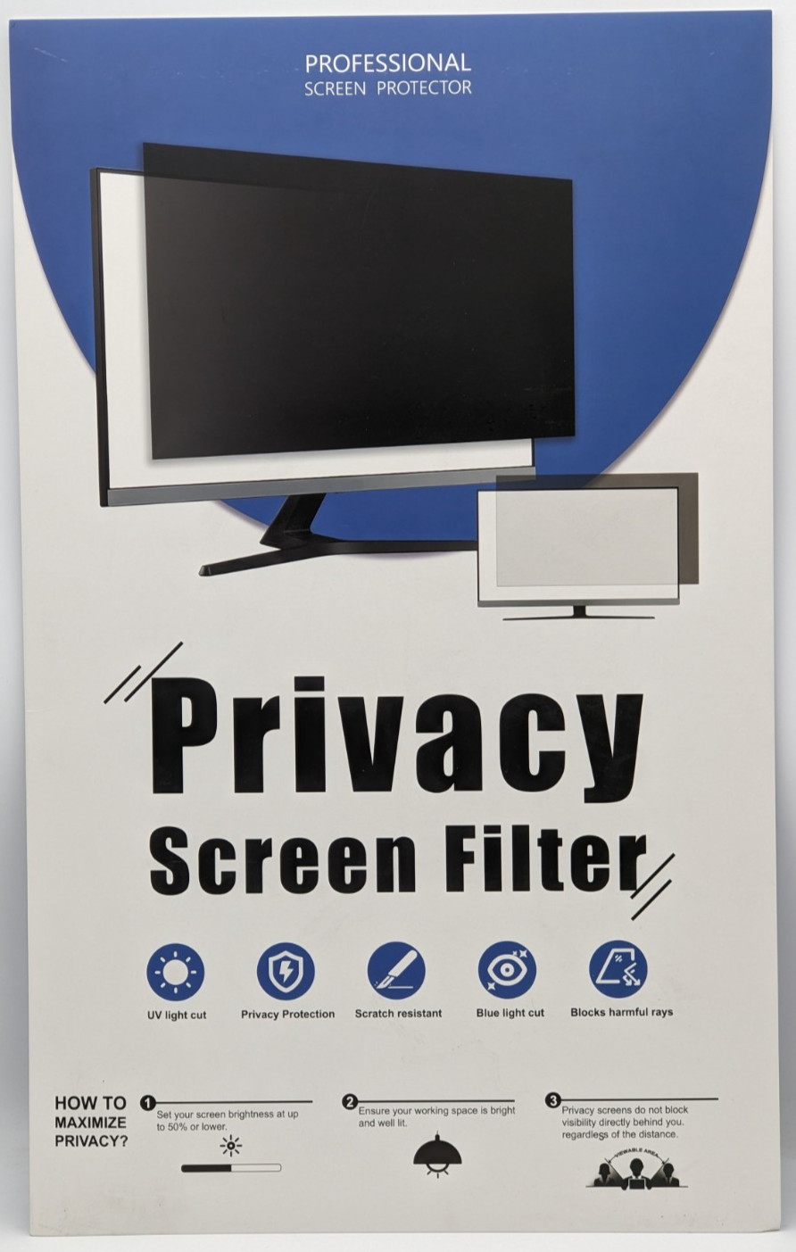 27” Privacy Screen Filter for Monitor | Anti-Glare Blue Light Shield | 2-Pack