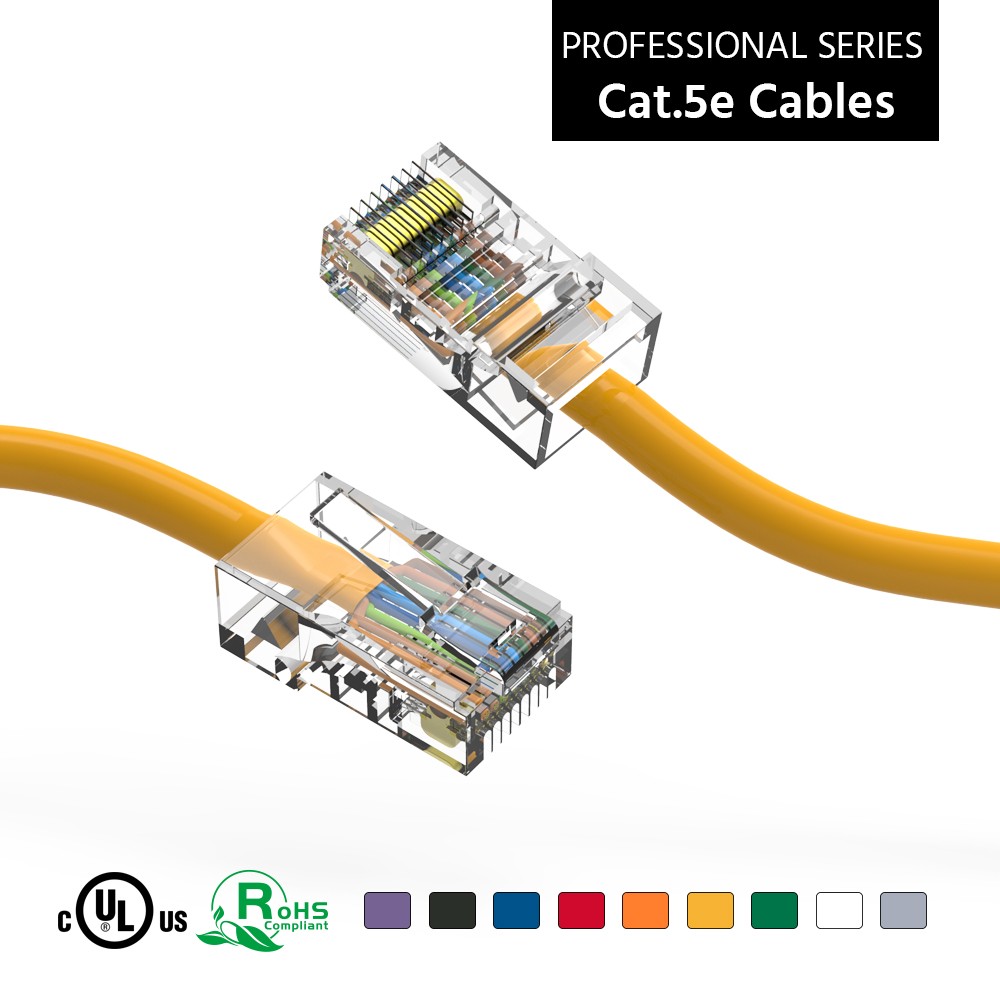 15 Pack of 8Ft CAT5E UTP Ethernet Network Non Booted Cable Yellow