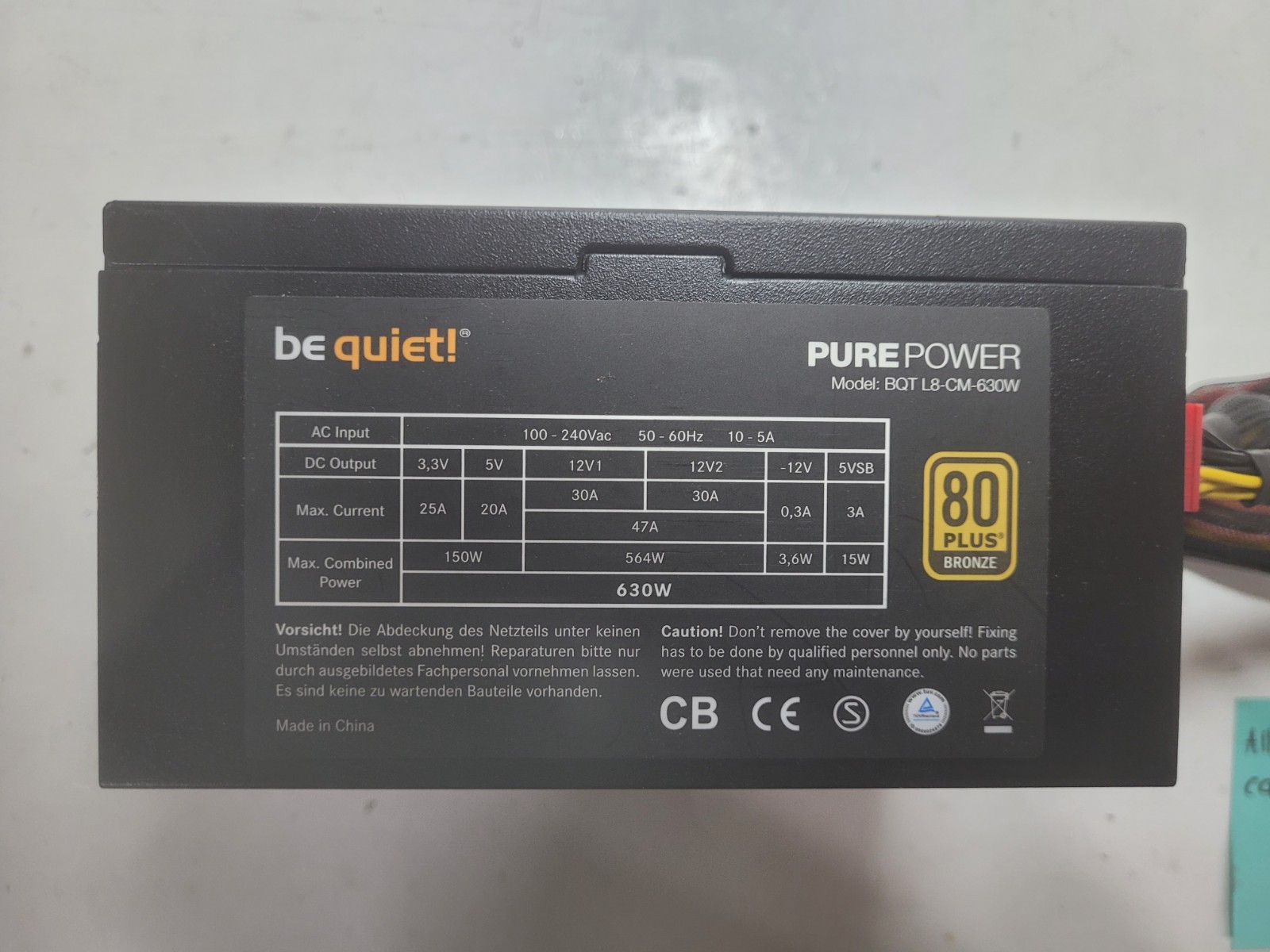 be quiet! Pure Power BQT L8-CM-630W 80 Plus Bronze Power Supply #0817