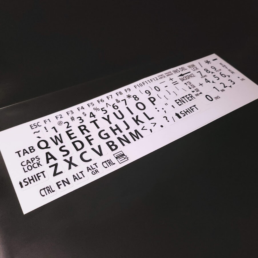 English US LARGE LETTER KEYBOARD STICKERS for Computer or Laptop/Black on White