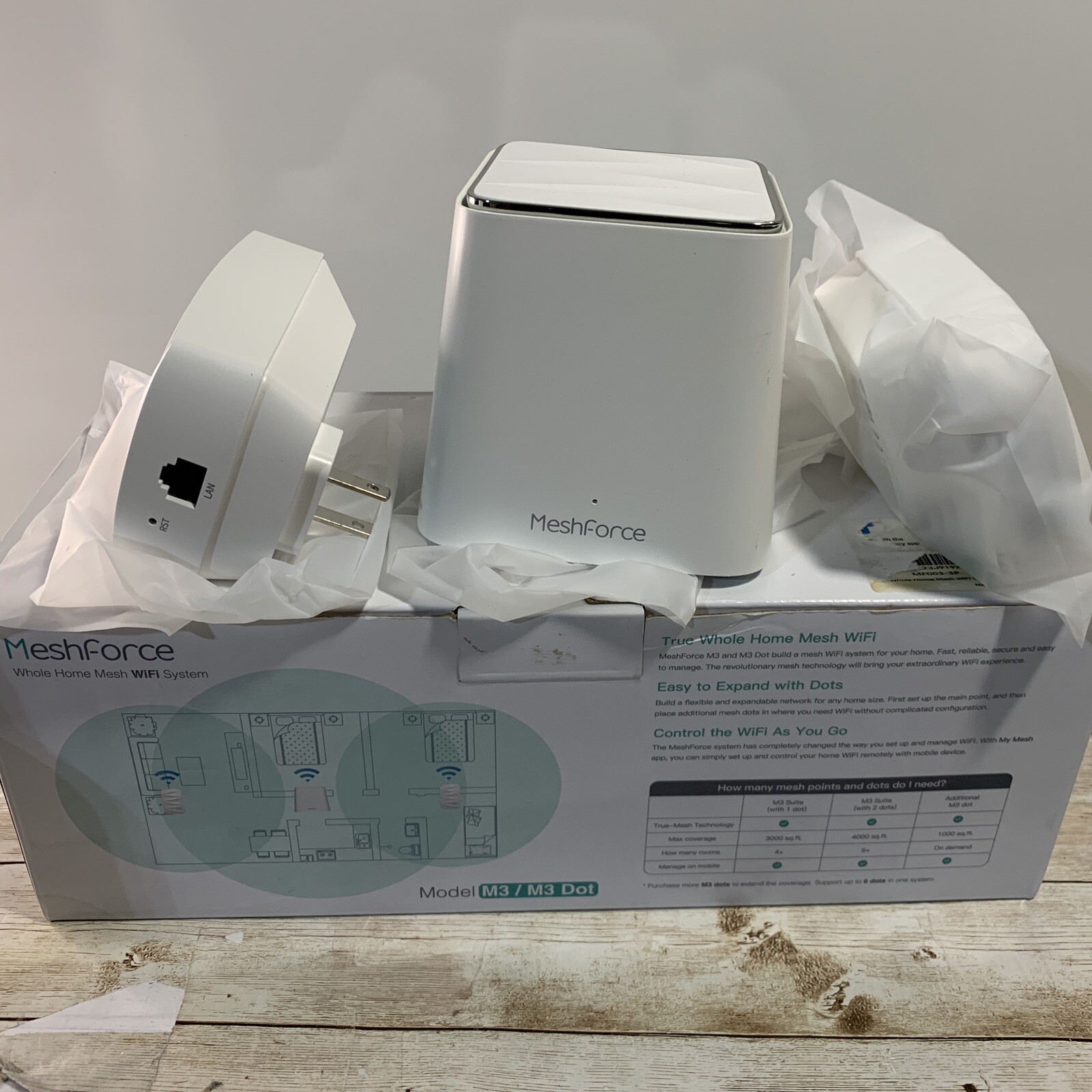 Meshforce M3/M3 Dot Mesh WiFi System Wifi Router w/ 2 Plug-In Dots