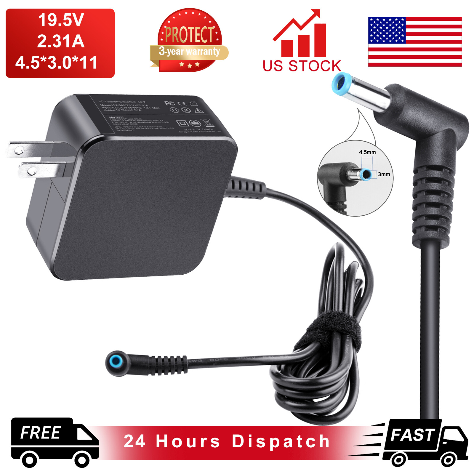45W 65W 90W Charger For HP Laptop AC Adapter Power Supply with Cable US Plug