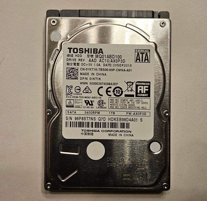 TOSHIBA 1TB MQ01ABD100V 5400RPM SATA 3.0Gb/s 2.5″ Internal Notebook Hard Drive