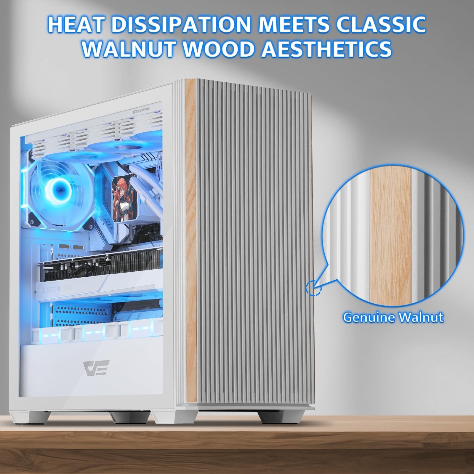 darkFlash DS900WS(2025) ATX PC Case, Genuine Walnut Wood, High Airflow, Pre-I…