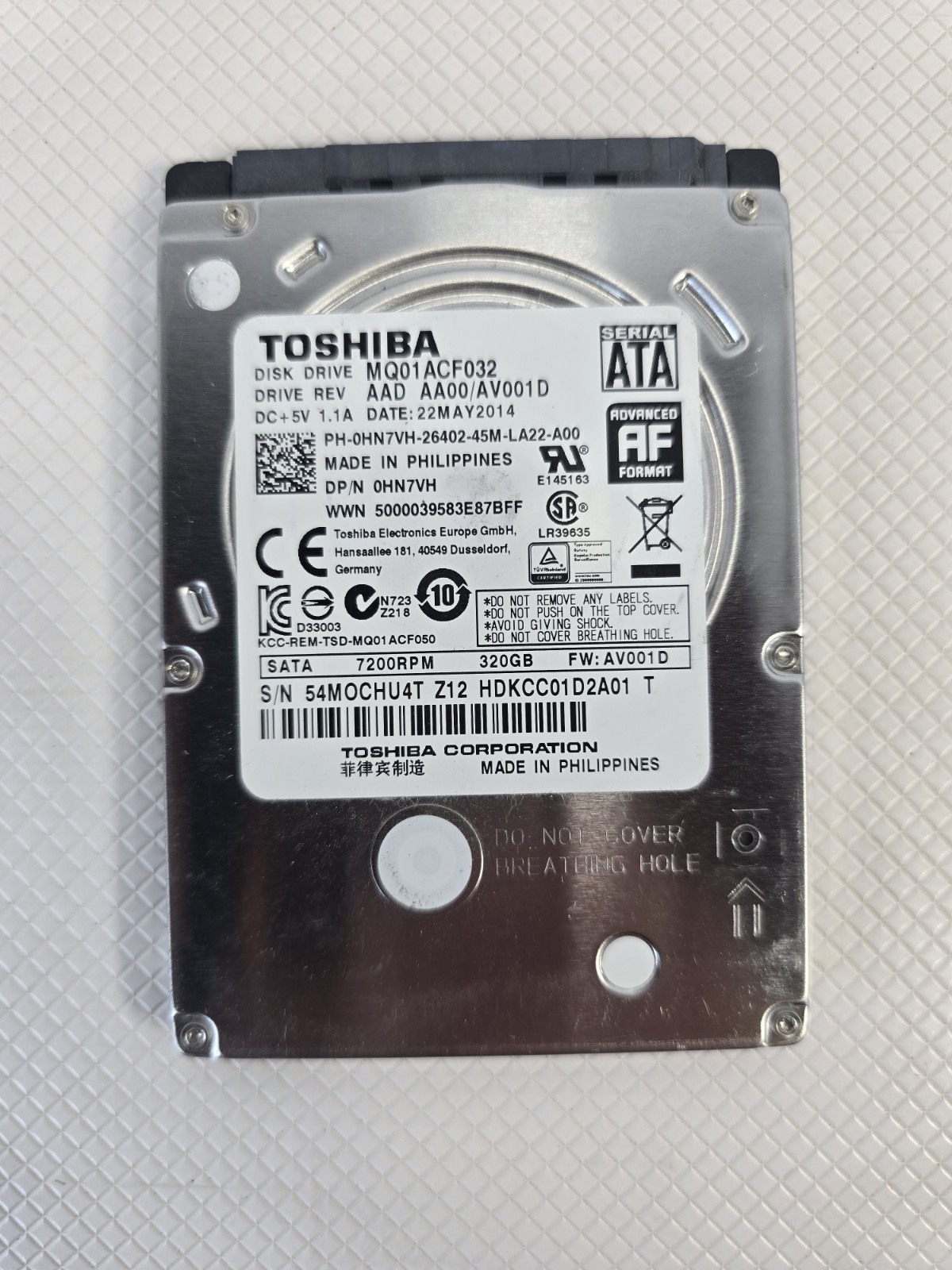 Toshiba 320GB SSD HARD DRIVE MQ01ACF032 7200RPM 16MB SATA 2.5″ HDD