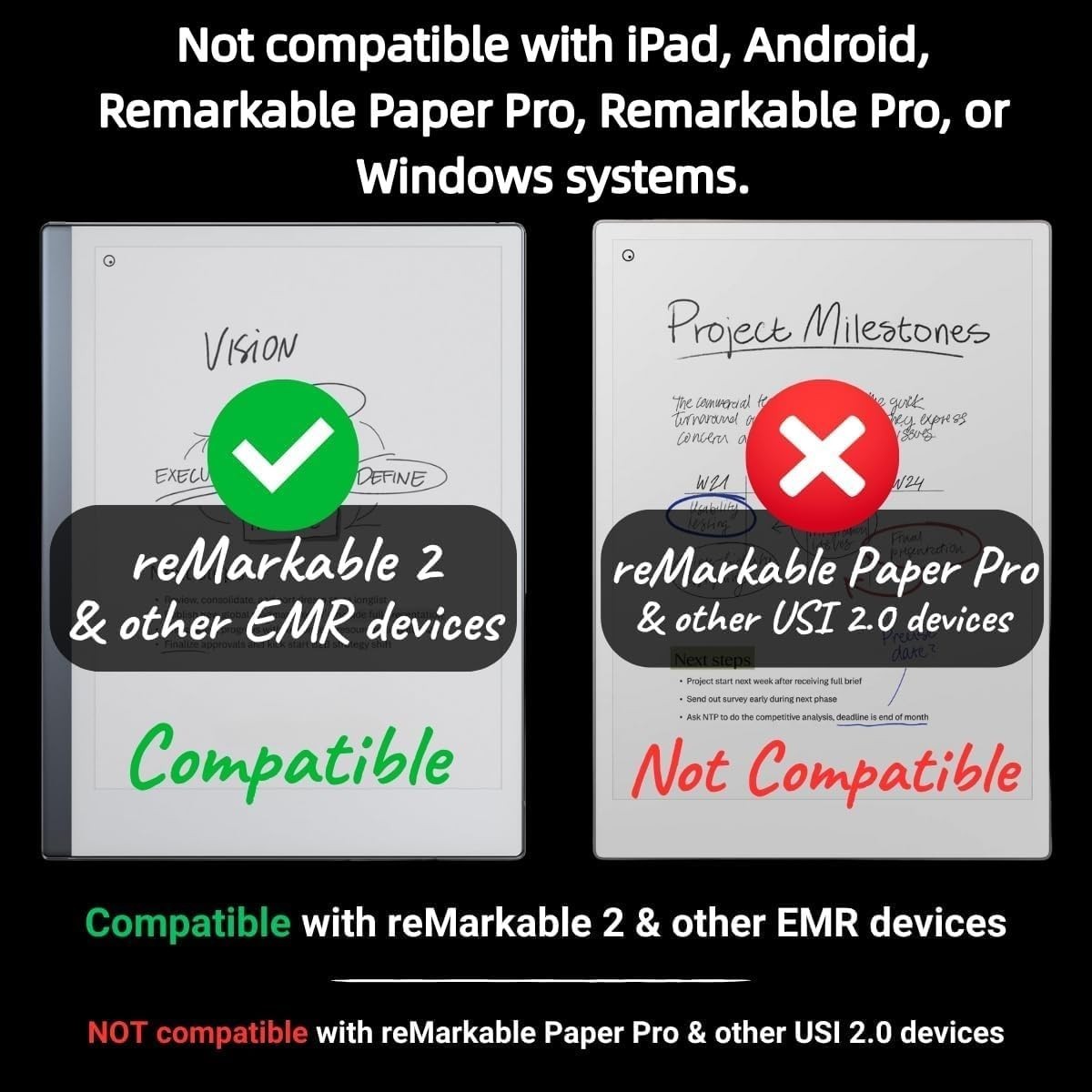 Remarkable 2 Pen with Eraser, EMR Stylus Pen with 4096 Pressure Levels