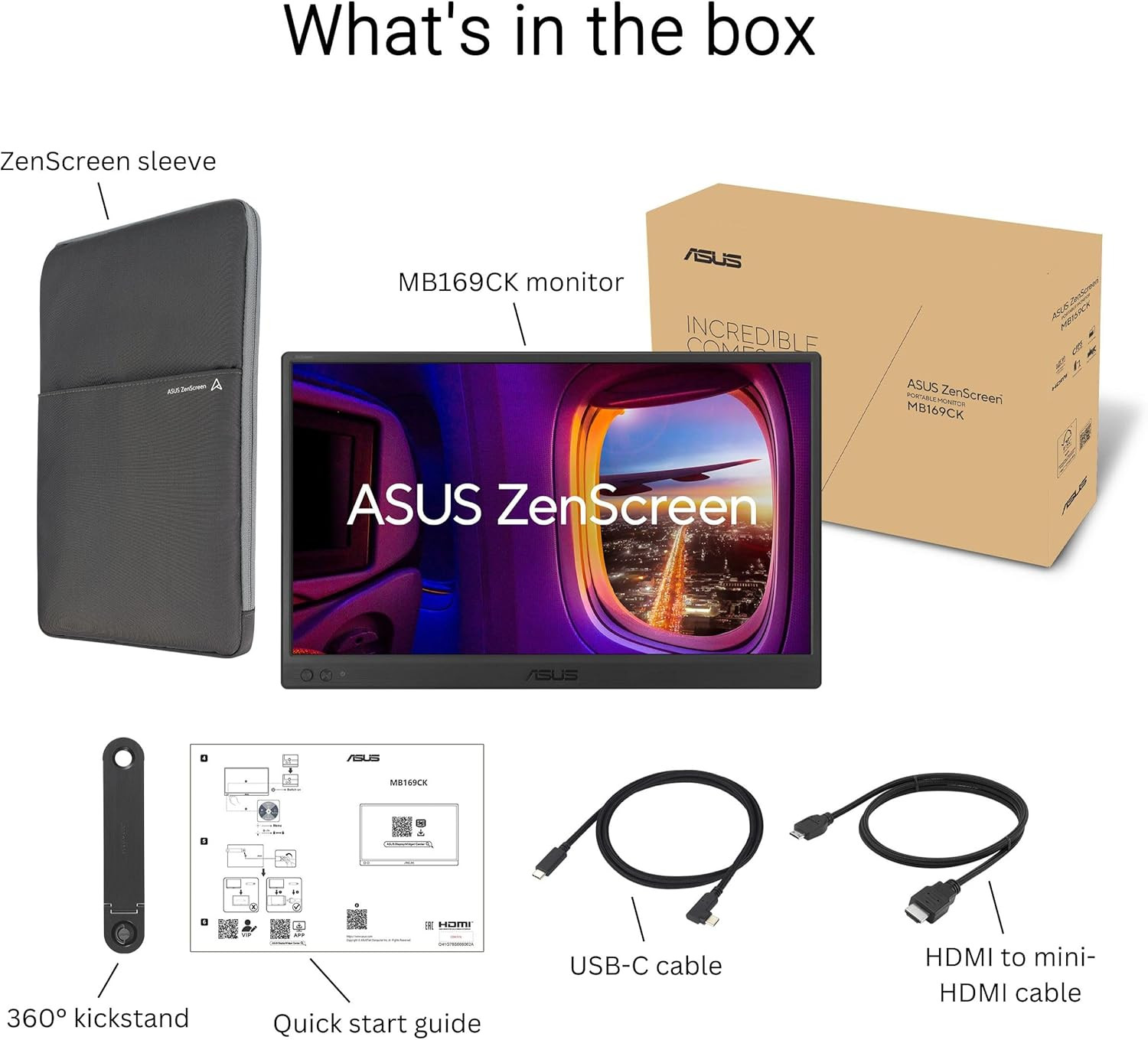 ASUS Zenscreen 15.6” Portable Monitor for Laptop (MB169CK) – Dual USB-C, Mini-Hd