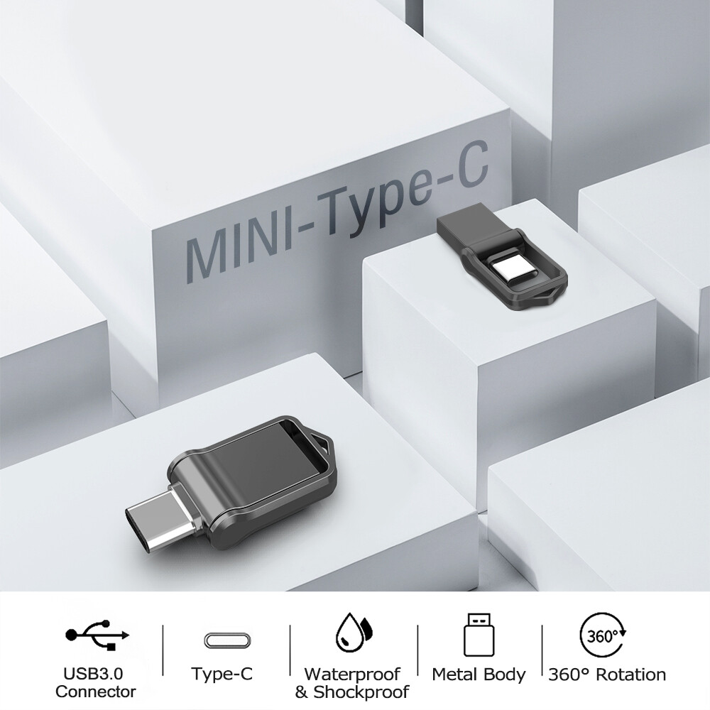 64GB Waterproof Dual Type-C OTG 3.0 USB C Port Flash Drive Mini Memory Stick Lot