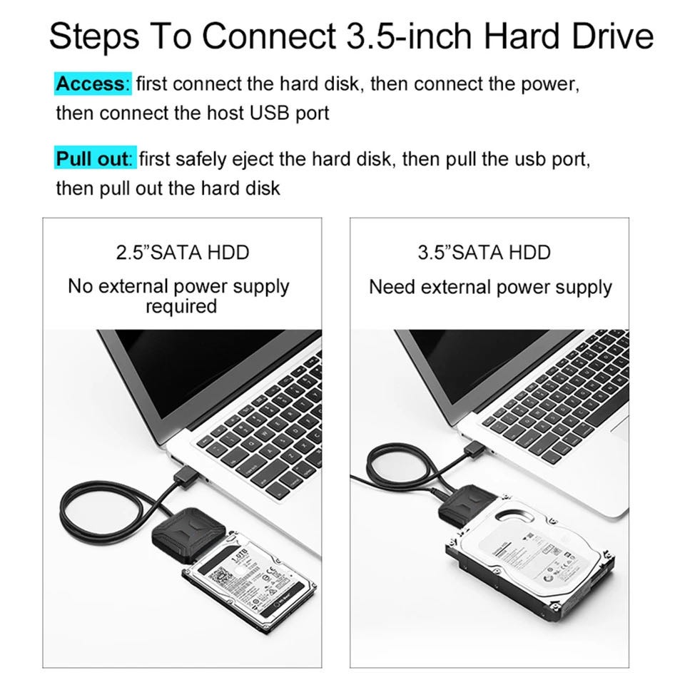 USB 3.0 to SATA External Hard Drive Reader 2.5″ 3.5″ HDD SSD Power adapter